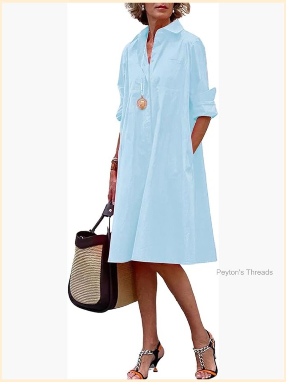 Button-Down Shirt Dress A-Line Midi Shift Tunic Dress